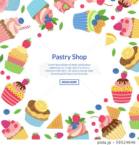 Vector cute cartoon muffins or cupcakes background with place for text illustration 59524646
