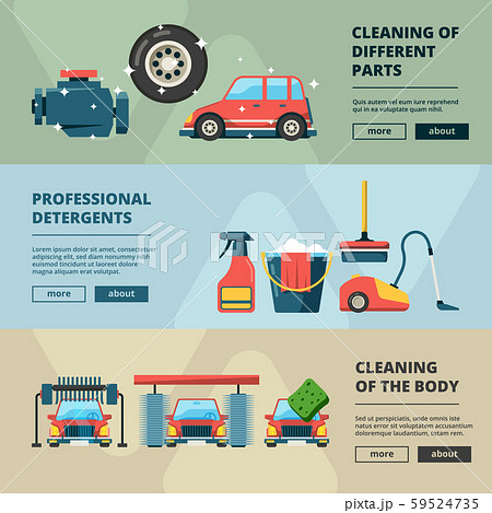 Car wash banners. Cleaning service water bucket and wiping sponge vector concept pictures 59524735