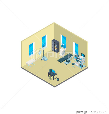 Vector isometric hospital interior with furniture and medical equipment illustration 59525092