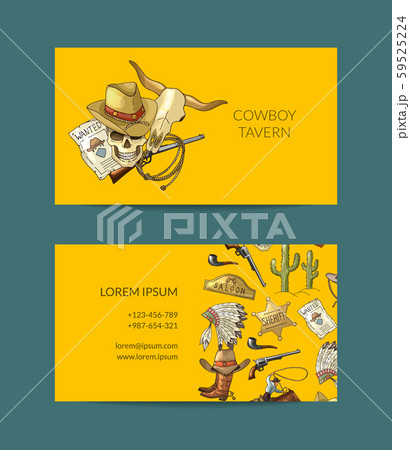Vector hand drawn cowboy business card 59525224