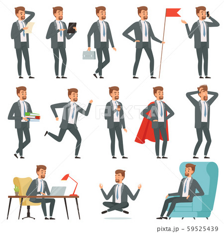 Characters of businessman. Set of businessman in various action poses Characters of businessman. Set of businessman in various action poses 59525439