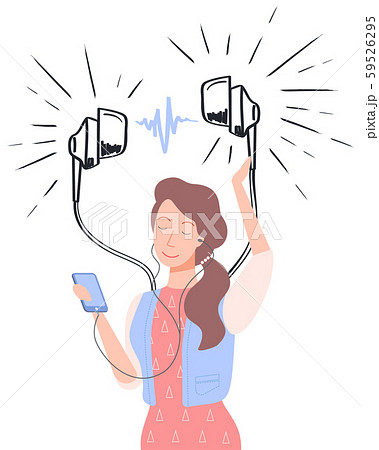 Woman in Headphones Listening to Music Vector Woman in Headphones Listening to Music Vector 59526295