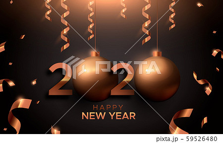 New Year 2020 gold copper card of 3d holiday ball New Year 2020 gold copper card of 3d holiday ball 59526480