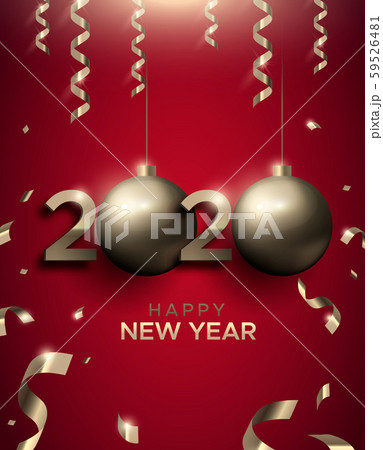New Year 2020 3d gold bauble red greeting card New Year 2020 3d gold bauble red greeting card 59526481