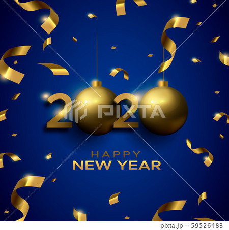 New Year 2020 3d gold bauble blue greeting card 59526483