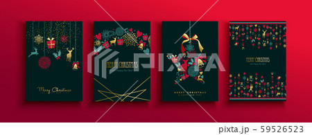 Christmas New Year vintage gold deer icon card set 59526523