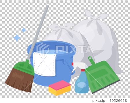 Illustration of bucket and cleaning tool_broom_trash bag 59526638