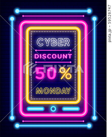 Cyber Discount on Monday, Neon Board with Promo 59526747