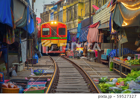 Rom Hoop market. Thai Railway with a local train 59527327