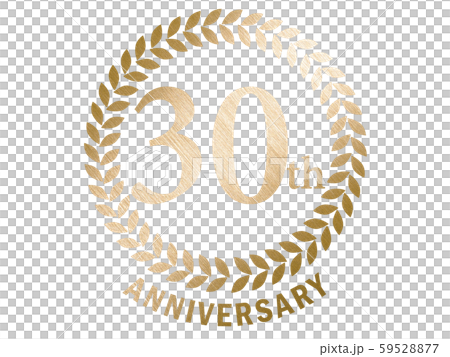 月桂樹のヘアラインの質感のゴールドメタリックのアニバーサリーのロゴ 30周年 Anniversaryのイラスト素材
