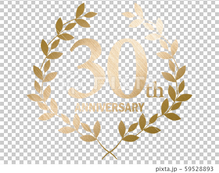 月桂樹のヘアラインの質感のゴールドメタリックのアニバーサリーのロゴ 30周年 Anniversaryのイラスト素材 5952