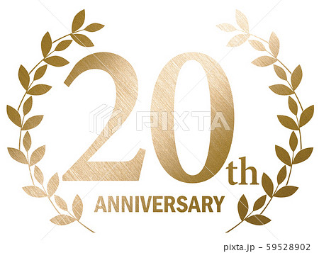 月桂樹のヘアラインの質感のゴールドメタリックのアニバーサリーのロゴ_20周年_Anniversary 月桂樹のヘアラインの質感のゴールドメタリックのアニバーサリーのロゴ_20周年_Anniversary 59528902