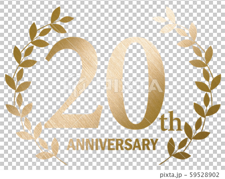 月桂樹のヘアラインの質感のゴールドメタリックのアニバーサリーのロゴ_20周年_Anniversary 月桂樹のヘアラインの質感のゴールドメタリックのアニバーサリーのロゴ_20周年_Anniversary 59528902