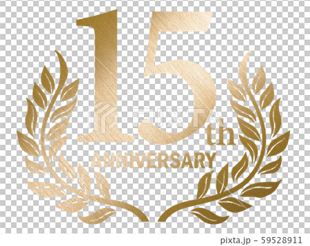 月桂樹のヘアラインの質感のゴールドメタリックのアニバーサリーのロゴ＿15周年＿Anniversary 59528911