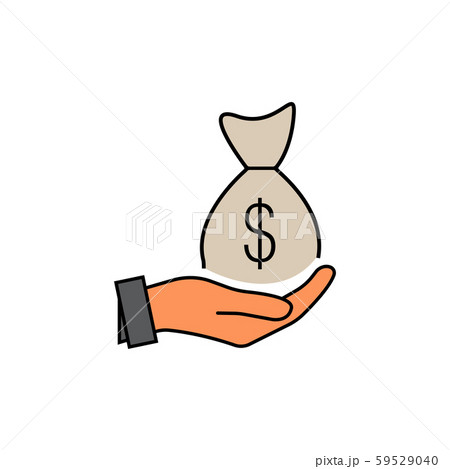 Money in hand icon in trendy flat style design. Vector graphic illustration. Suitable for website design, logo, app, and ui. EPS 10. Hand and a bag of dollars money. Hand and dollar money bag icon. 59529040