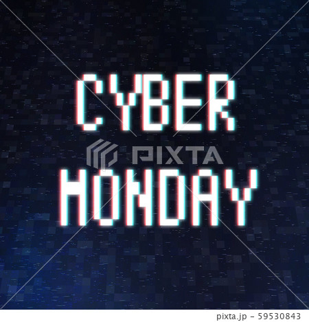 Cyber monday inscription in pixel style over dark background Cyber monday inscription in pixel style over dark background 59530843