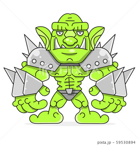 A Cartoon Of A Muscular Orc In Armor.vector 59530894