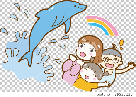 イルカショーを楽しむ親子のイラスト イルカショーを楽しむ親子のイラスト 59533136