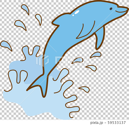 イルカショー イルカ 水族館 可愛い 飛ぶ 水しぶき シンプルのイラスト素材