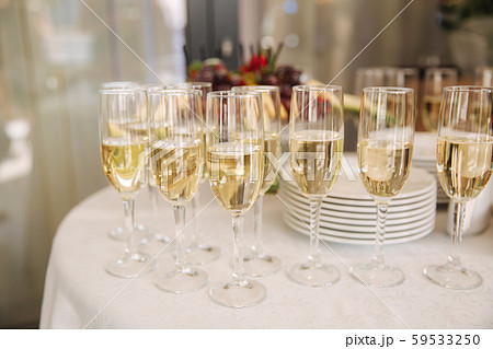 Glasses of champagne on the table. Celebration of wedding 59533250