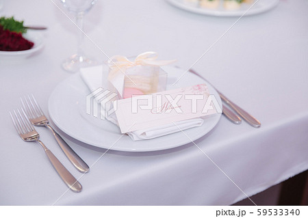 Table appointsment in restaurant. Wedding decoration in pink style 59533340