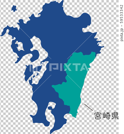 九州 地図 宮崎県 場所 シルエット シンプル スタイリッシュ 文字入りのイラスト素材
