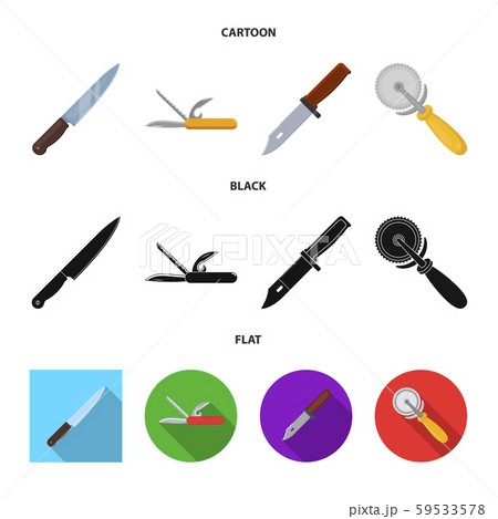 Vector illustration of knife and cut symbol. Set of knife and flat stock vector illustration. 59533578