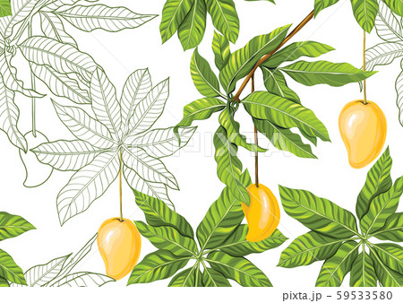 Tropical plants and flowers Seamless pattern. 59533580