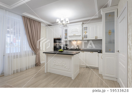 White luxury modern kitchen with island 59533628