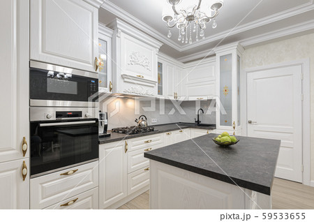 White luxury modern kitchen with island 59533655