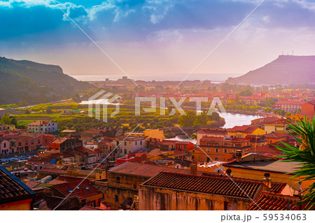 View from above on the town Bosa, the province of 59534063