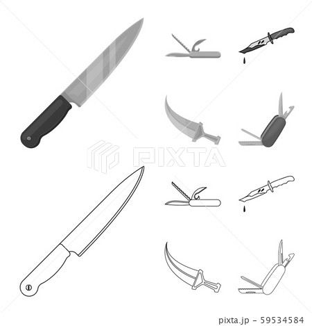 Isolated object of knife and cut logo. Collection of knife and flat stock symbol for web. 59534584