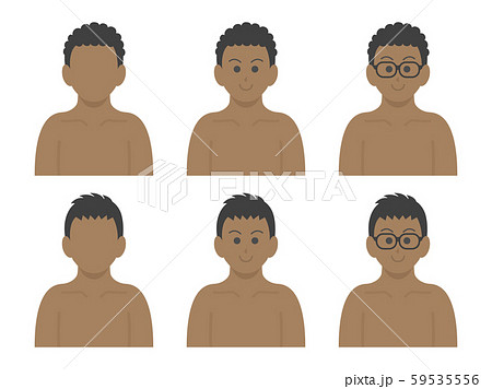 上半身裸の黒人男性のアイコンセットのイラスト素材