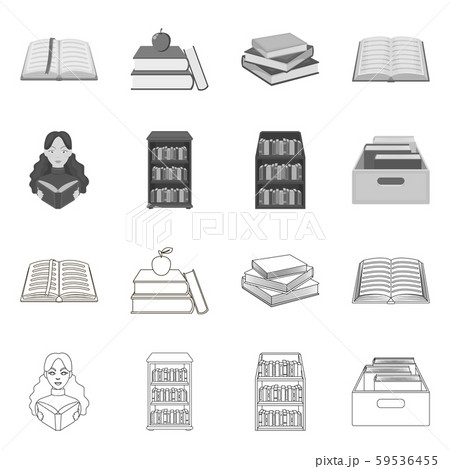 Isolated object of library and textbook sign. Collection of library and school stock vector Isolated object of library and textbook sign. Collection of library and school stock vector 59536455