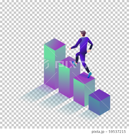 棒グラフの上に立つビジネスマン【上昇中】 棒グラフの上に立つビジネスマン【上昇中】 59537215