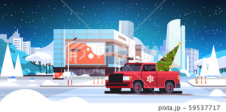 santa claus driving red pickup car with fir tree merry christmas happy new year winter holidays santa claus driving red pickup car with fir tree merry christmas happy new year winter holidays 59537717