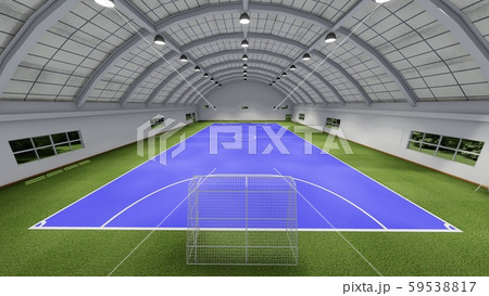 フットサルコート　サッカー　屋内　体育館　工場　床青　イラスト2 59538817