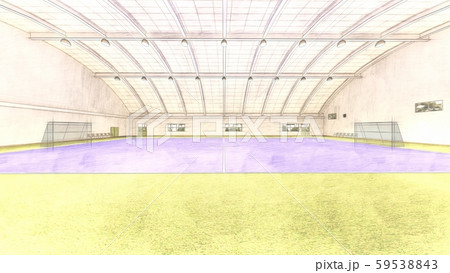 フットサルコート　サッカー　屋内　体育館　工場　床青　イラスト50 59538843