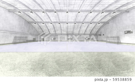フットサルコート　サッカー　屋内　体育館　工場　床青　イラスト40 59538859