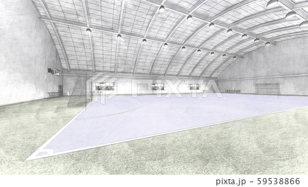フットサルコート　サッカー　屋内　体育館　工場　床青　イラスト36 59538866