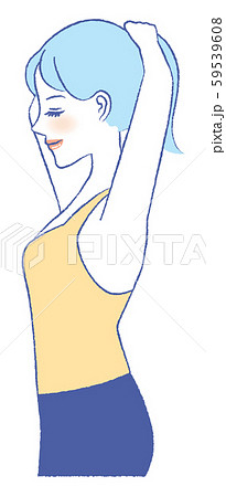 女性 髪を結ぶ ポニーテール イラストのイラスト素材