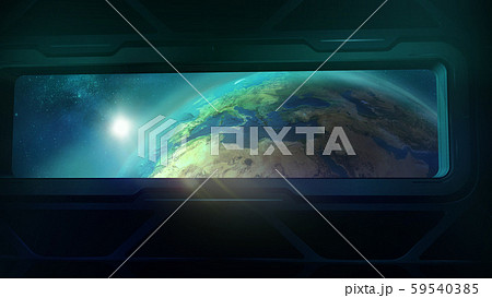 Earth from the porthole of the spaceship, 3D render 59540385