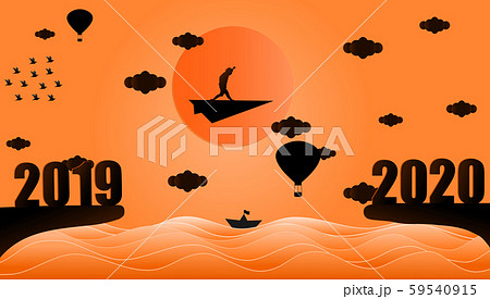 Business man standing on the paper plane. 59540915