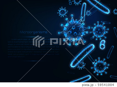 Futuristic immunology web banner with glowing low polygonal virus and bacteria cells. Futuristic immunology web banner with glowing low polygonal virus and bacteria cells. 59541004