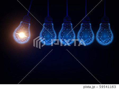 Futuristic idea, innovation, creativity concept with glow low poly light bulbs forming Newton cradle 59541163