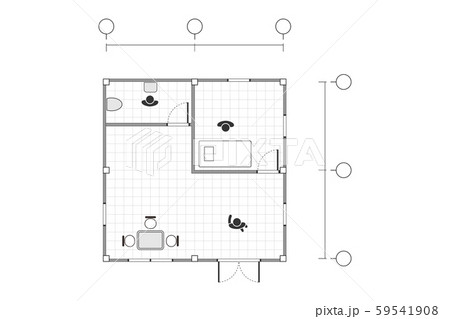 Top view, black and white outline drawing, home 59541908