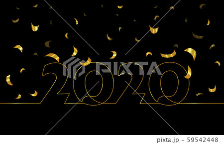 2020 New Year single continuous line art. Golden black holiday greeting card headline decoration 59542448