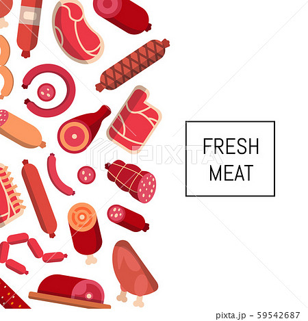 Vector flat meat and sausages icons background with place for text illustration 59542687