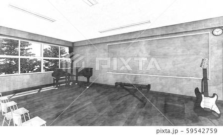 学校 音楽室 授業参観 人あり 黒板文字なし イラスト43のイラスト素材
