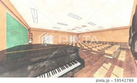 学校 音楽室 授業参観 人あり 黒板文字なし イラスト39のイラスト素材